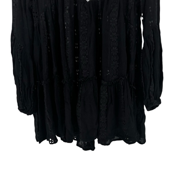 Free People Kiss Kiss Black Tunic size XS Oversized Flowy NWT Long Sleeves - Picture 4 of 12